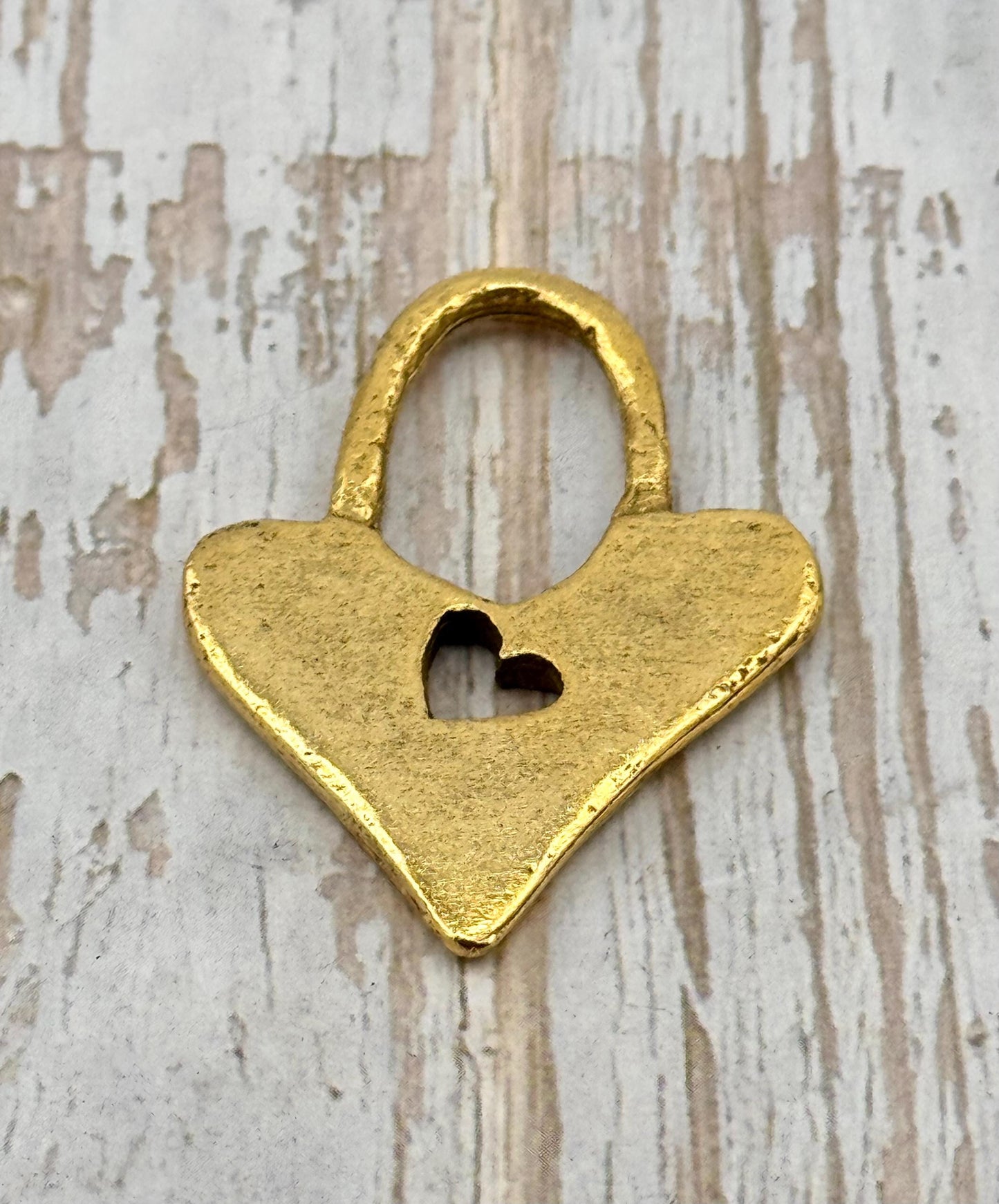 Large Padlock Heart Charm, Antiqued 18k Gold Plated - AG092