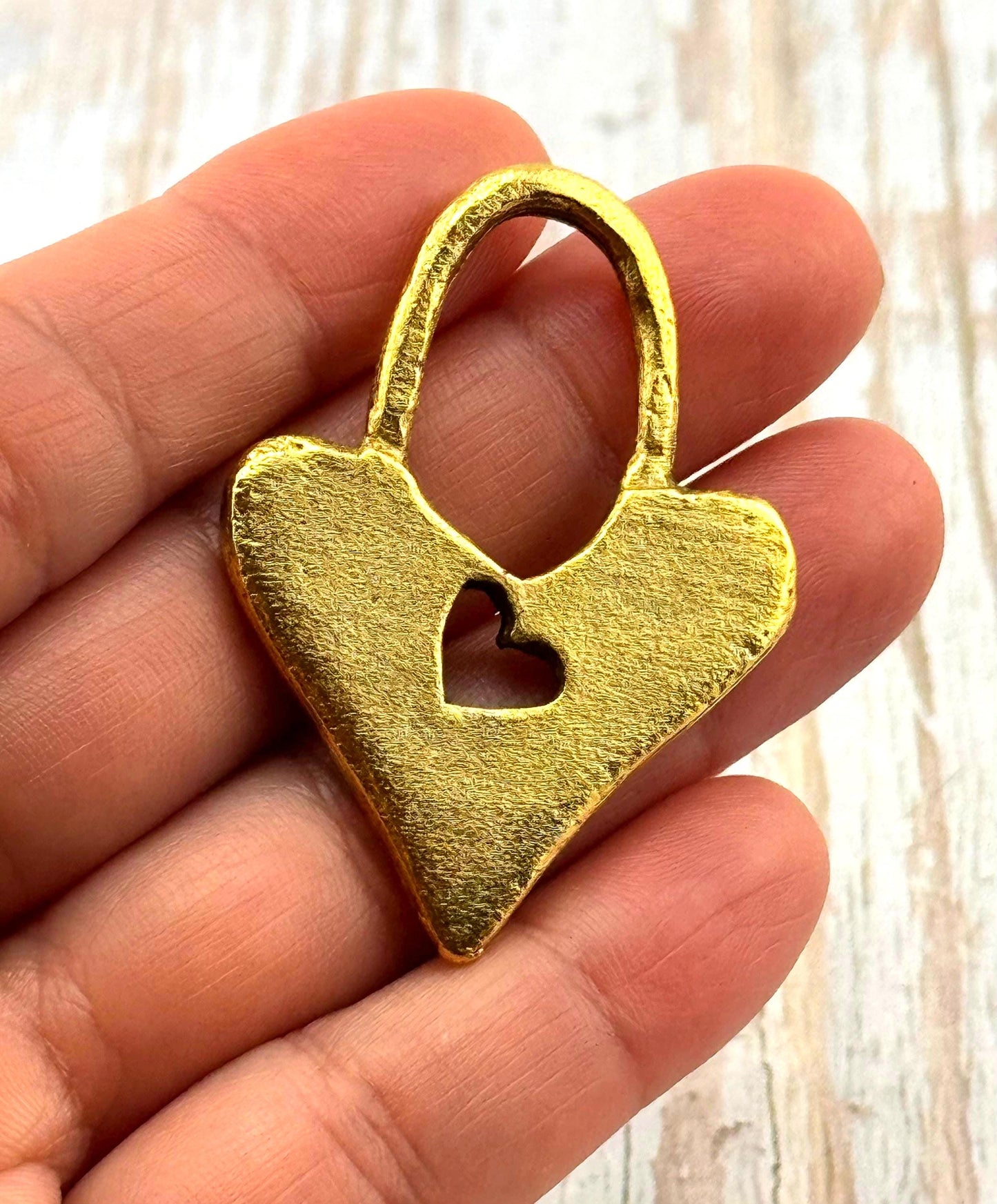 Large Padlock Heart Charm, Antiqued 18k Gold Plated - AG092