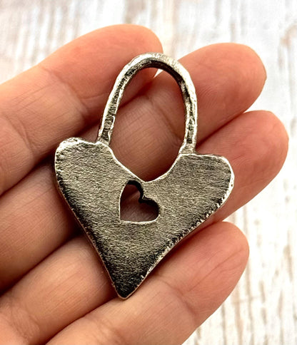 Padlock Heart Pendant, Antiqued Pewter - PT452