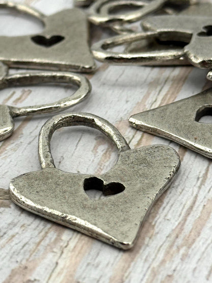 Padlock Heart Pendant, Antiqued Pewter - PT452