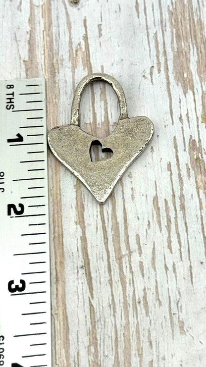 Padlock Heart Pendant, Antiqued Pewter - PT452