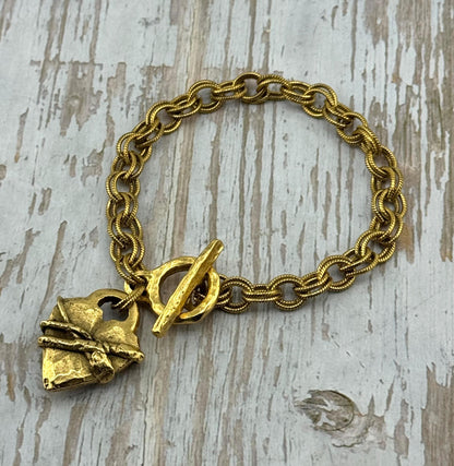 Hammered Bound Heart Charm, Antiqued 18k Gold Plated - AG113