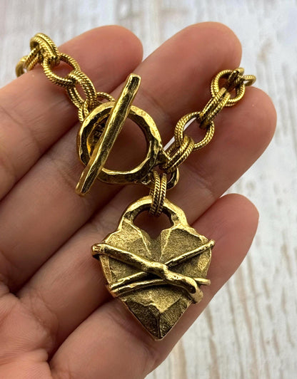 Hammered Bound Heart Charm, Antiqued 18k Gold Plated - AG113