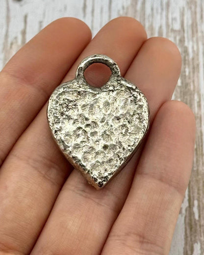Hammered Chunky Heart Pendant, Antiqued Pewter - PT450