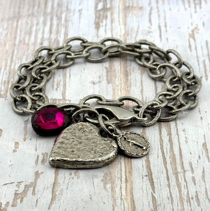 Hammered Chunky Heart Pendant, Antiqued Pewter - PT450