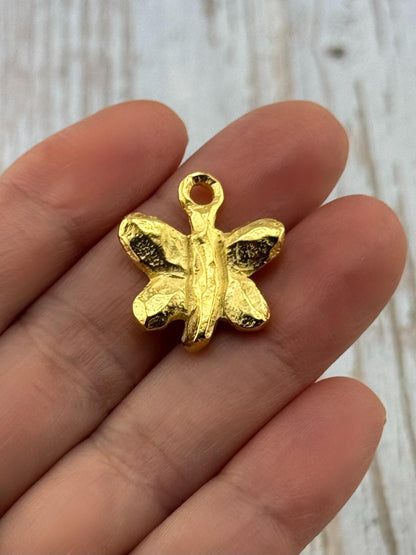 Artisan Rustic Butterfly Charm, Satin 18k Gold Plated - ST306