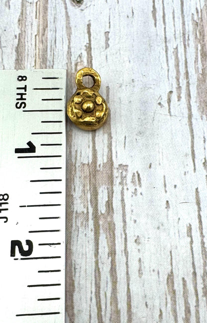 Double-sided Cross and Flower Charm, Antiqued 18k Gold Plated - AG139
