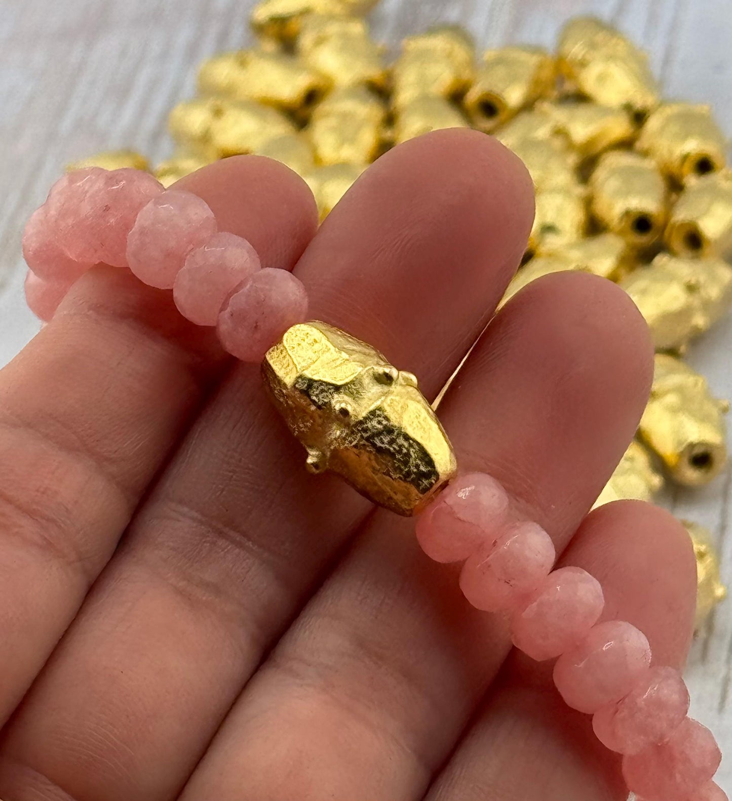 Oval Dotted Barrel Spacer Bead, Satin 18k Gold Plated - ST320