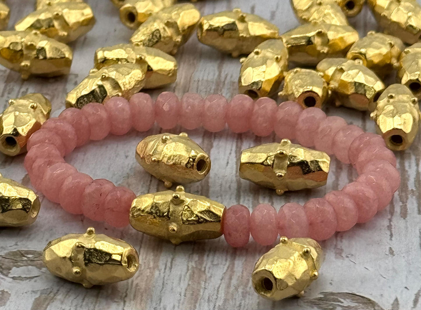Oval Dotted Barrel Spacer Bead, Satin 18k Gold Plated - ST320