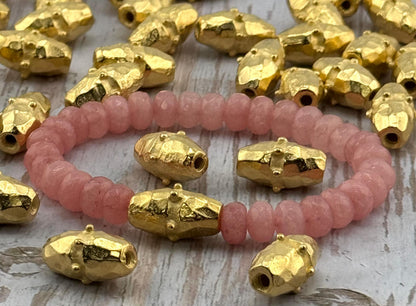Oval Dotted Barrel Spacer Bead, Satin 18k Gold Plated - ST320