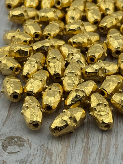 Oval Dotted Barrel Spacer Bead, Satin 18k Gold Plated - ST320