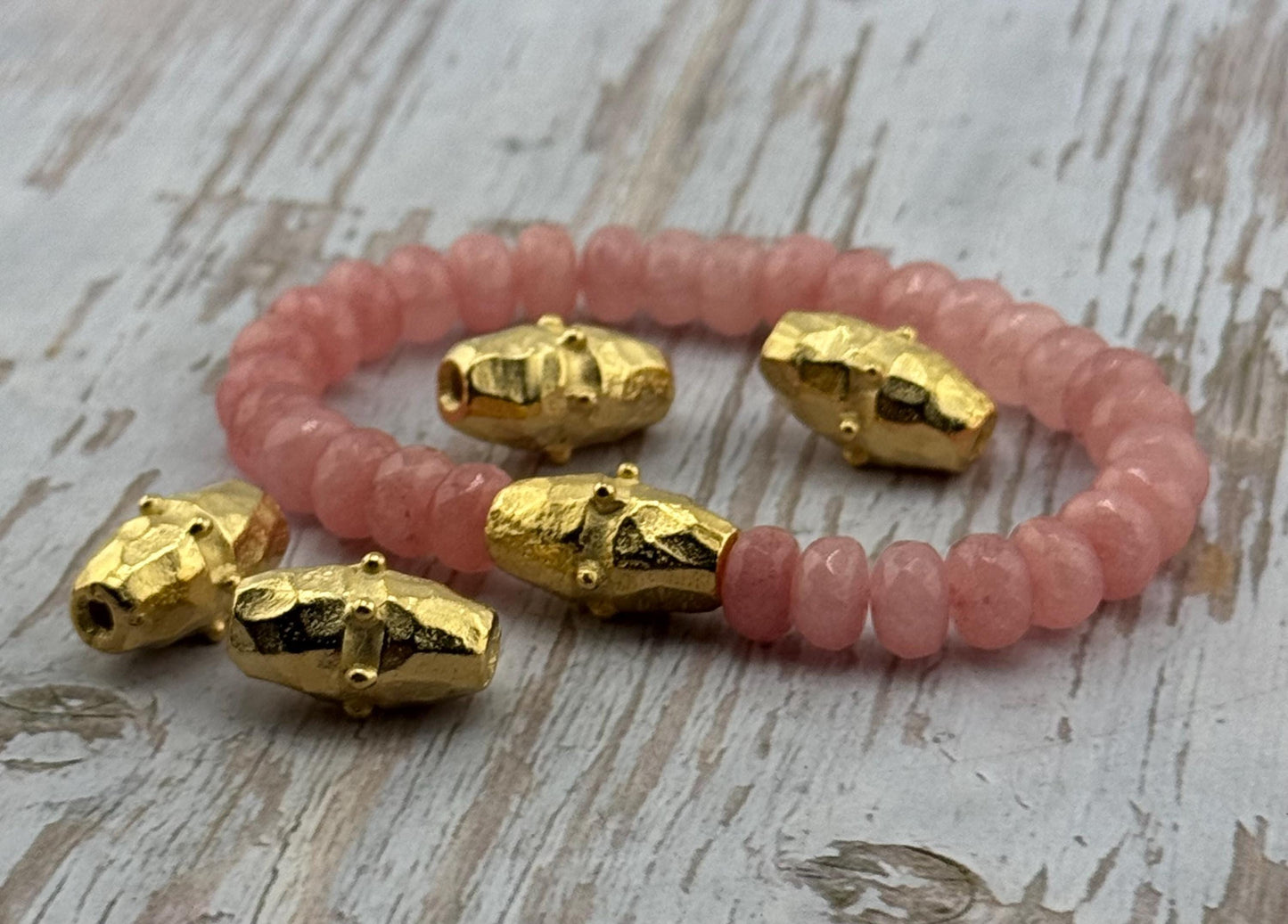 Oval Dotted Barrel Spacer Bead, Satin 18k Gold Plated - ST320