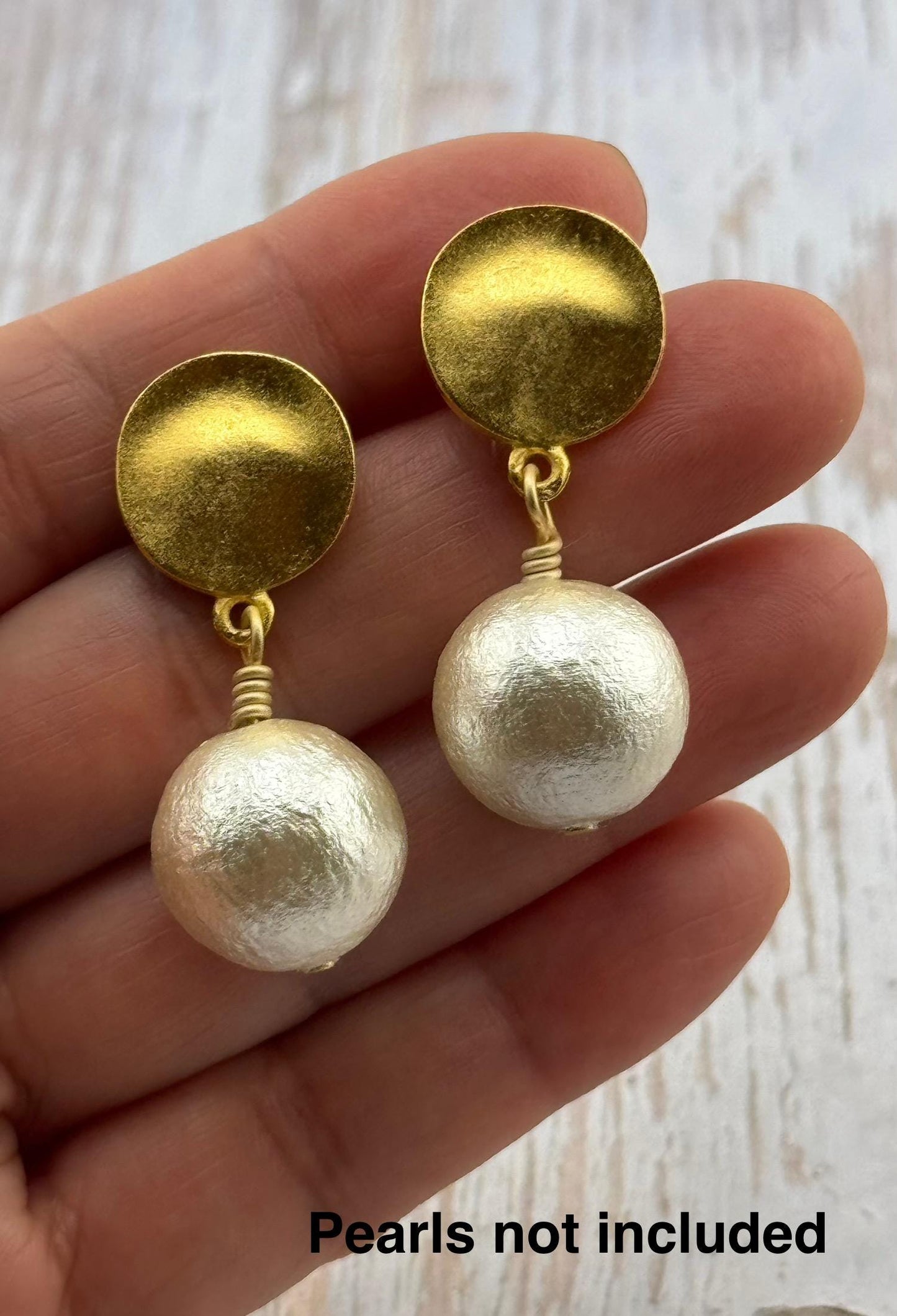 Boucles d'oreilles médaillon rond ondulé (Lot de 2), Plaqué or 18 carats finition satinée - ST348