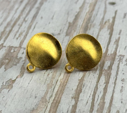 Boucles d'oreilles médaillon rond ondulé (Lot de 2), Plaqué or 18 carats finition satinée - ST348