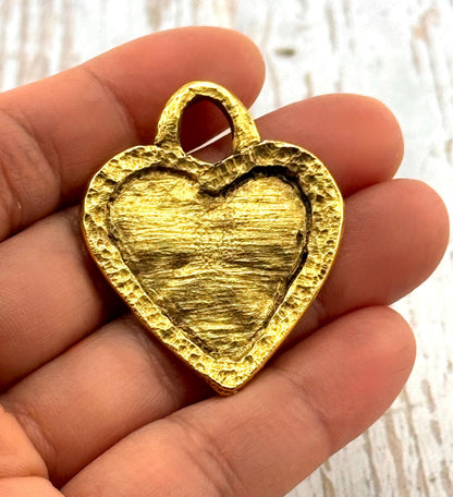Colgante Corazón de Doble Cara, Chapado en Oro de 18k Envejecido - AG088