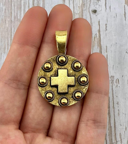 Iron Cross Medallion, Antiqued 18k Gold Plated - AG046