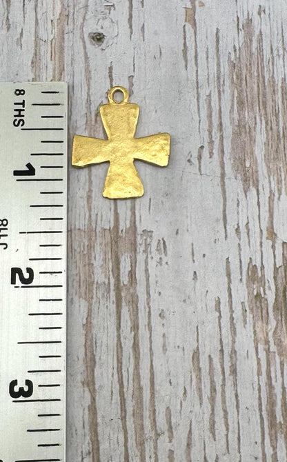 Grand pendentif croix, plaqué or 18 carats, finition satinée - ST229
