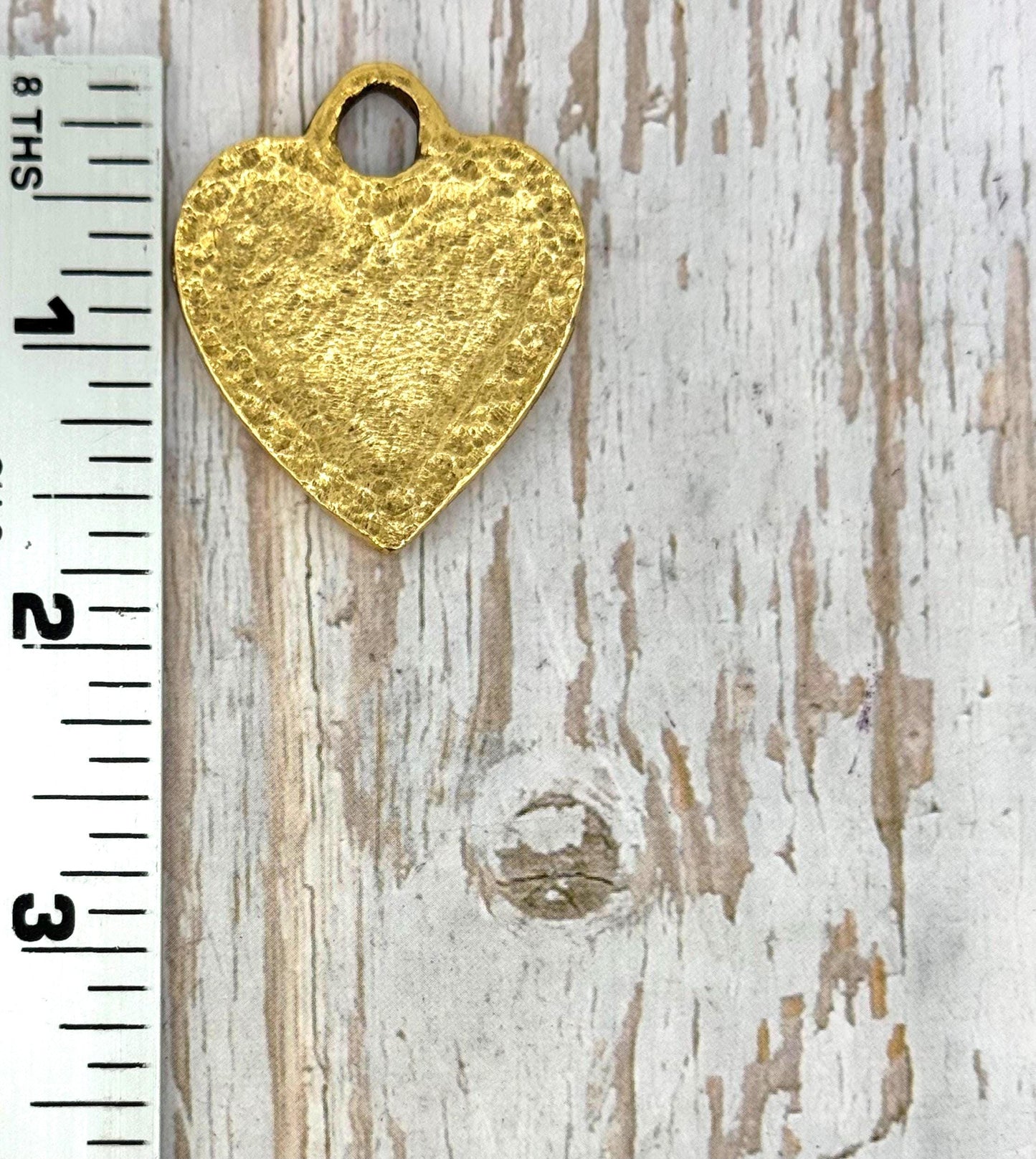 Pendentif Cœur Martelé Massif, Plaqué Or 18 carats Vieilli - AG095