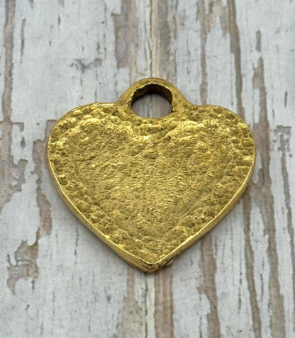 Pendentif Cœur Martelé Massif, Plaqué Or 18 carats Vieilli - AG095