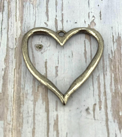 Large Open Heart Pendant, Antiqued Pewter - PT412