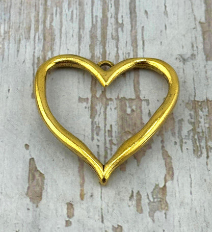 Grand pendentif Cœur Ouvert, plaqué or 18 carats vieilli - AG052