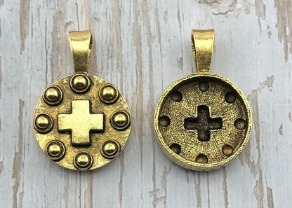 Iron Cross Medallion, Antiqued 18k Gold Plated - AG046