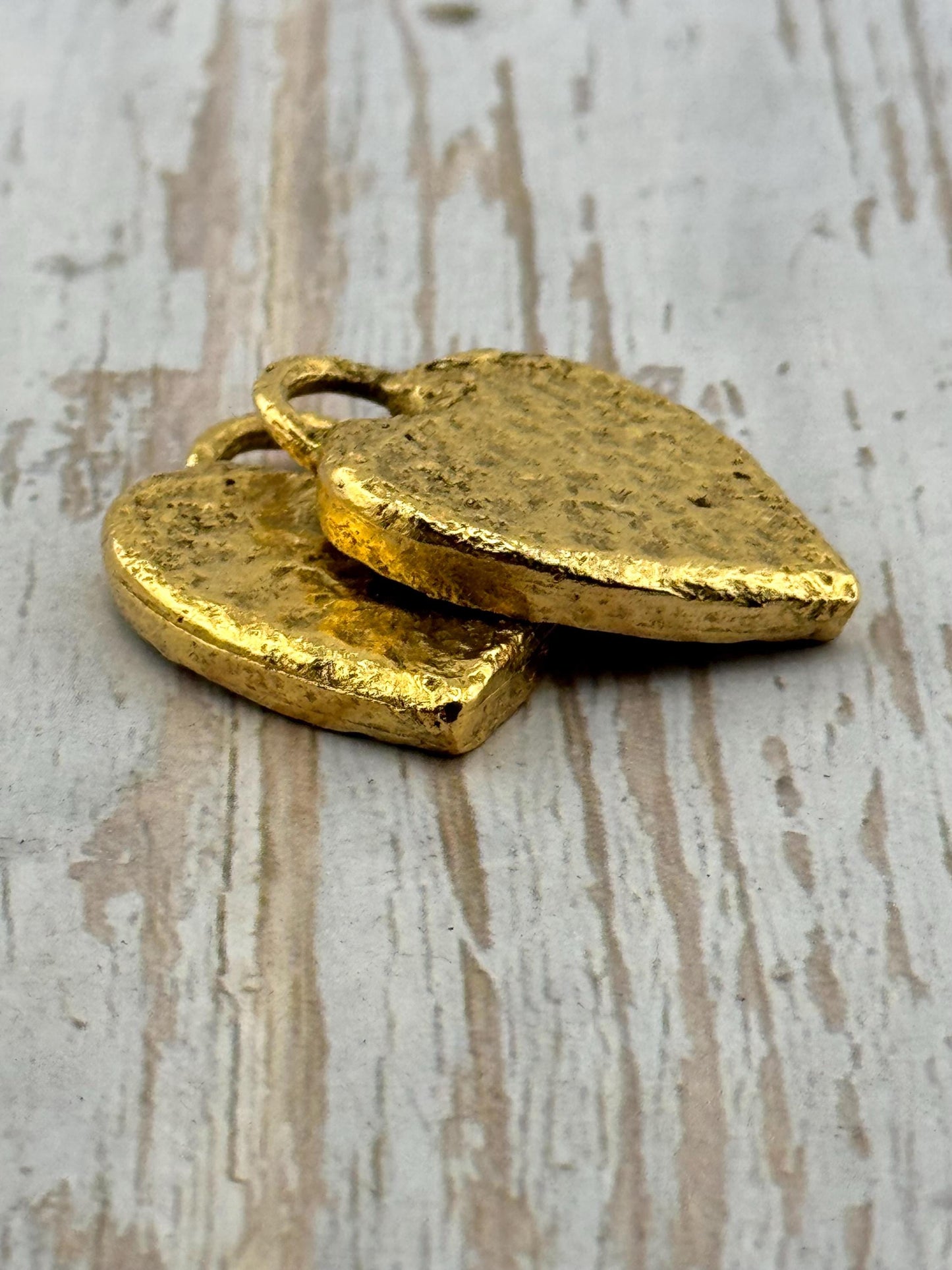 Chunky Hammered Heart Pendant, Antiqued 18K Gold Plated - AG090