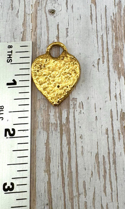 Chunky Hammered Heart Pendant, Antiqued 18K Gold Plated - AG090