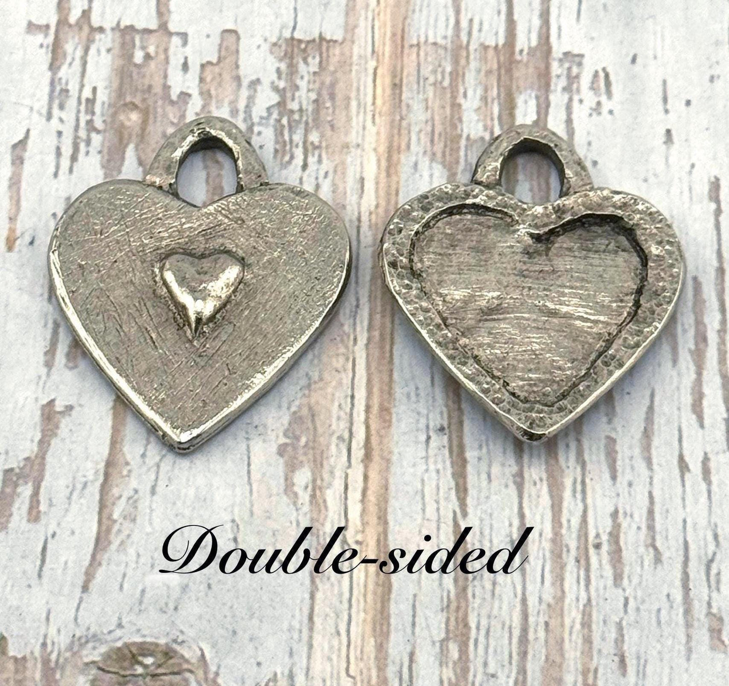 Double-sided Hearts Pendant, Antiqued Pewter - PT448
