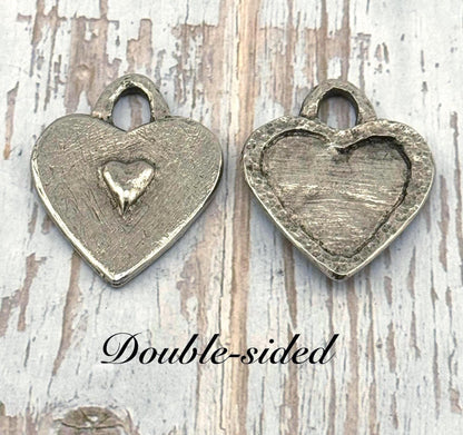 Double-sided Hearts Pendant, Antiqued Pewter - PT448