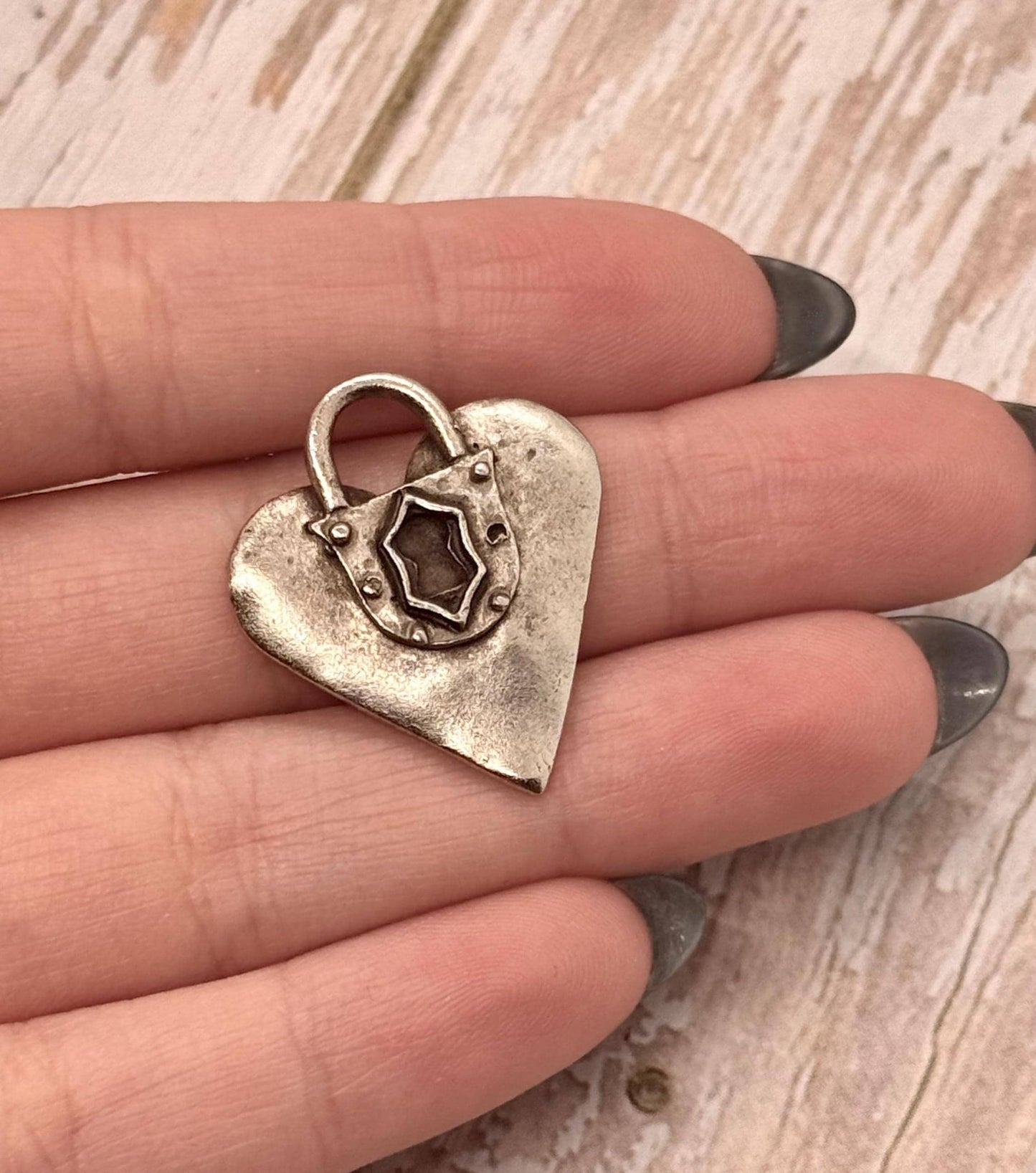 Padlock Heart Large Charm, Antiqued Pewter - PT384