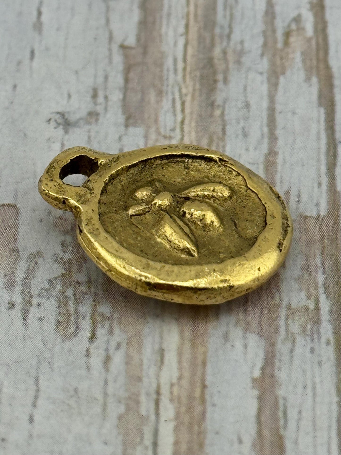 Double-sided Queen Bee Pendant, Antiqued 18K Gold Plated - AG118