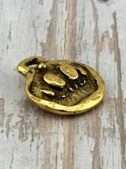 Double-sided Queen Bee Pendant, Antiqued 18K Gold Plated - AG118