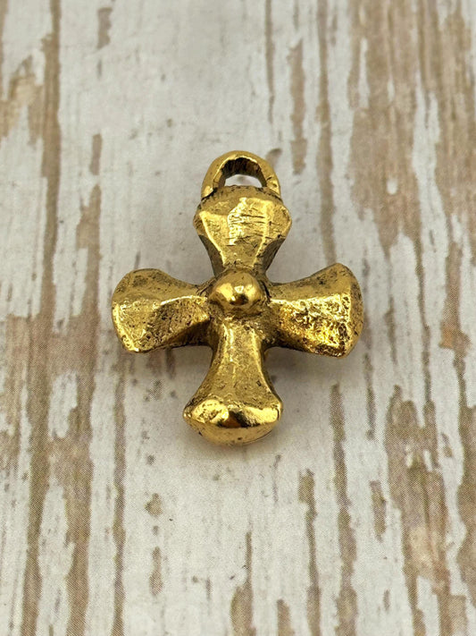 Chunky Cross Pendant, Antiqued 18k Gold Plated - AG120