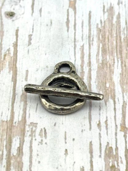 Hammered Round Toggle Clasp, Antiqued Pewter - PT496