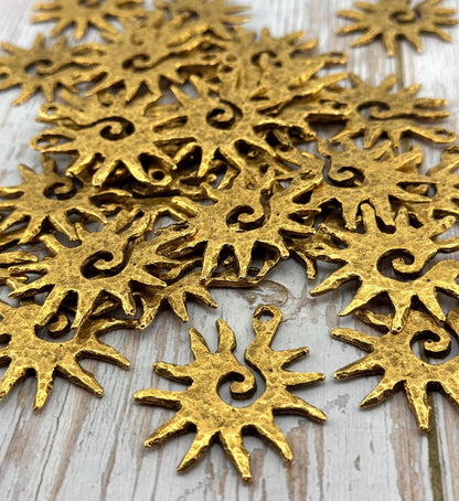 Hammered Spiral Sun Pendant, Antiqued 18k Gold Plated - AG094