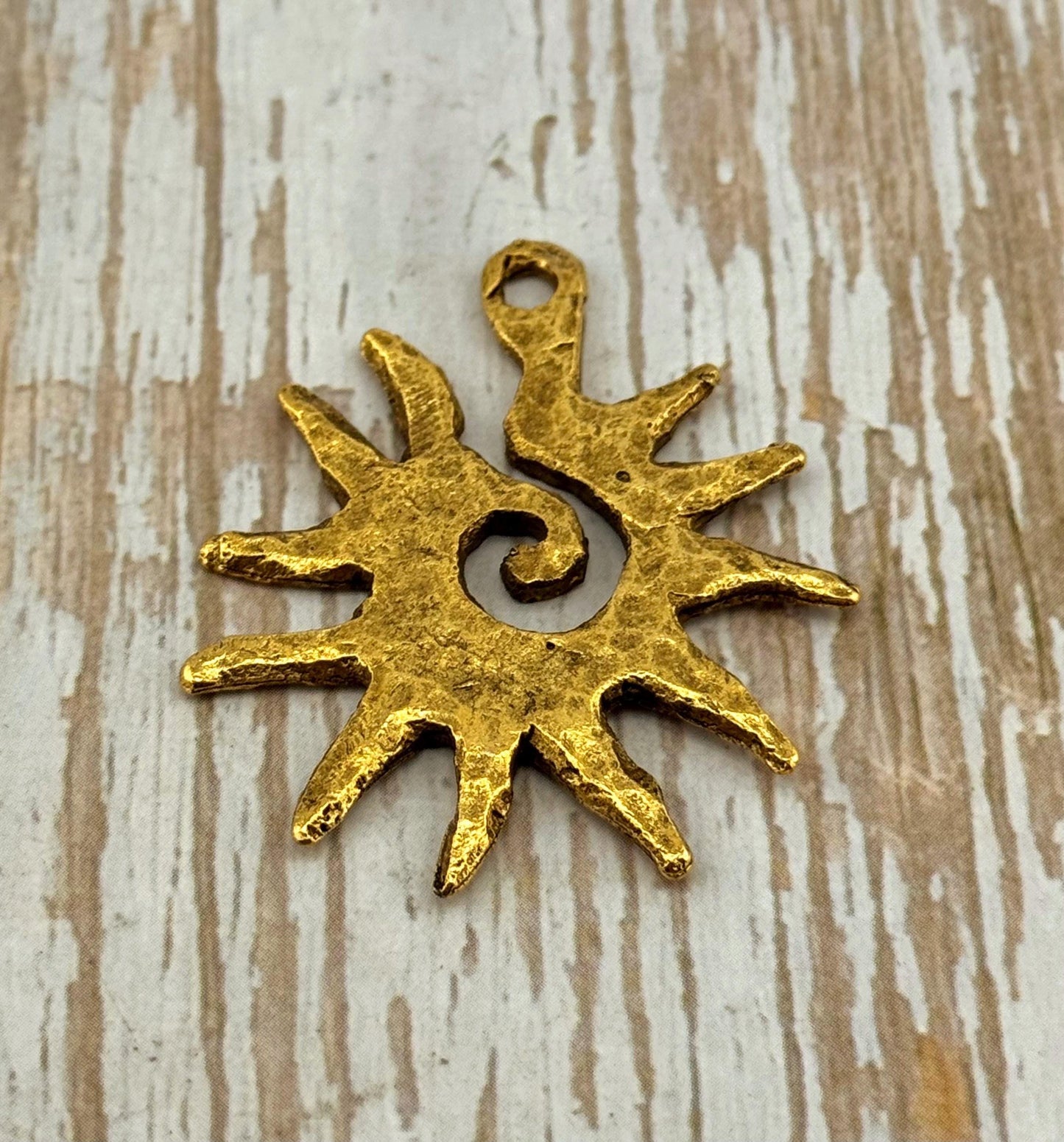 Hammered Spiral Sun Pendant, Antiqued 18k Gold Plated - AG094