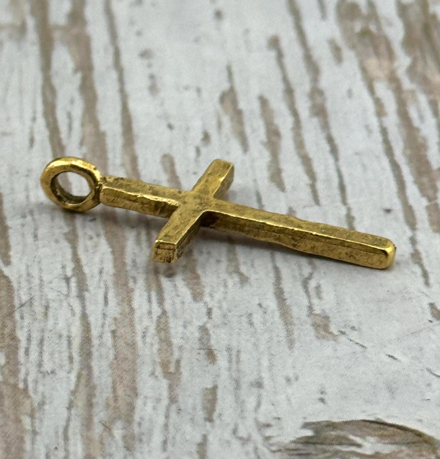 Hammered Cross Charm, Antiqued 18k Gold Plated - AG102