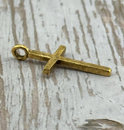 Hammered Cross Charm, Antiqued 18k Gold Plated - AG102