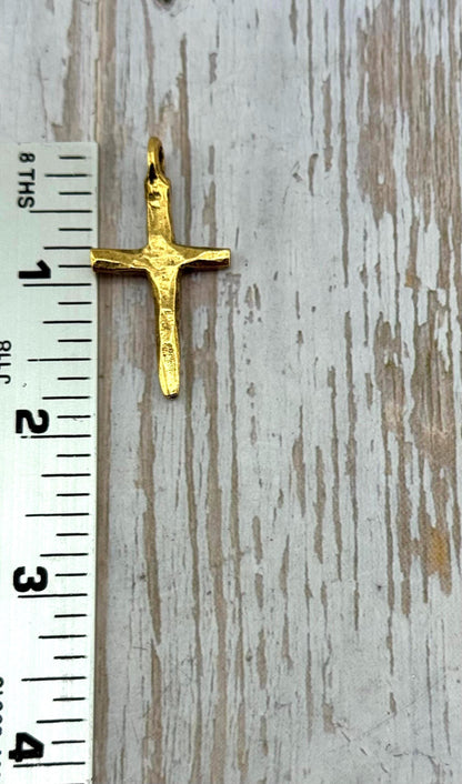 Large Rustic Cross Charm, Antiqued 18k Gold Plated - AG121