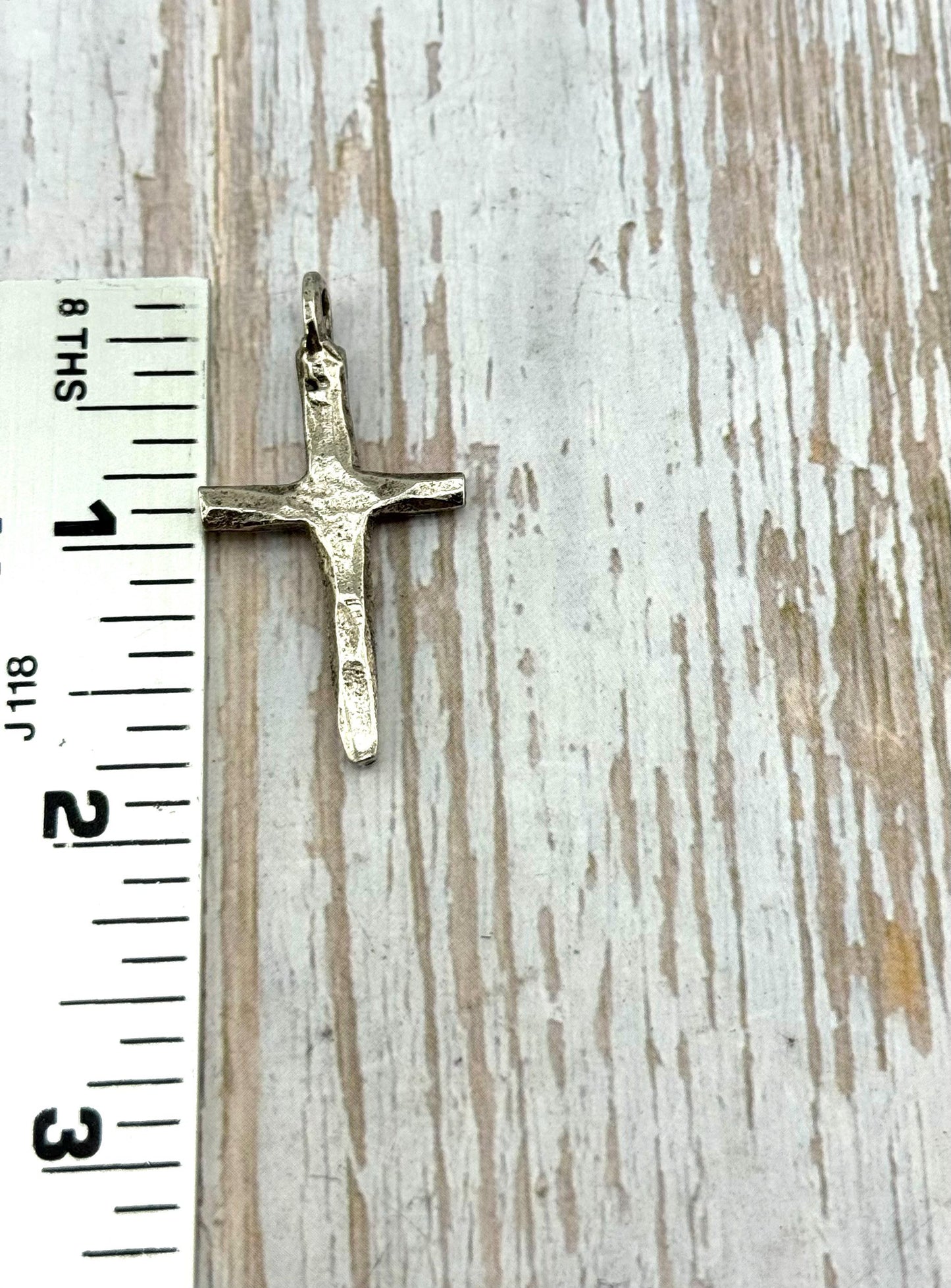 Large Rustic Cross Charm, Antiqued Pewter - PT481