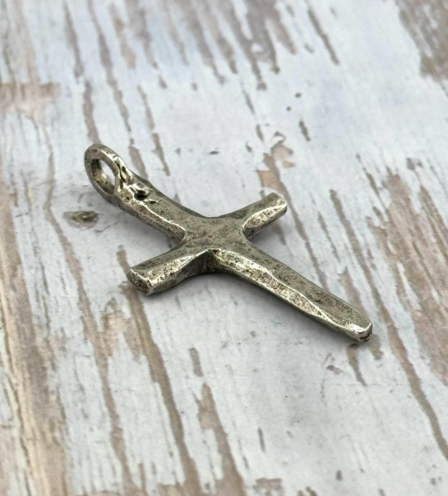 Large Rustic Cross Charm, Antiqued Pewter - PT481