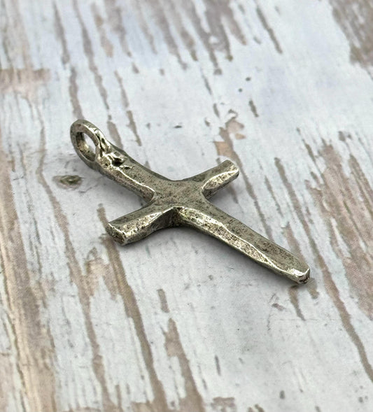 Large Rustic Cross Charm, Antiqued Pewter - PT481