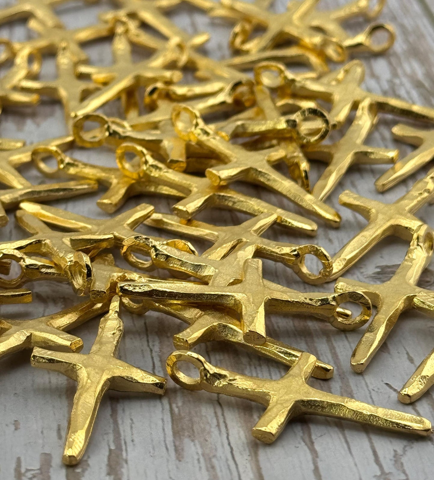 Rustic Cross Charm, Satin 18k Gold Plated - ST301