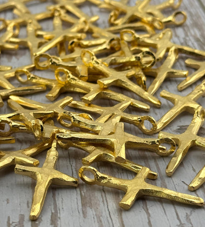 Rustic Cross Charm, Satin 18k Gold Plated - ST301
