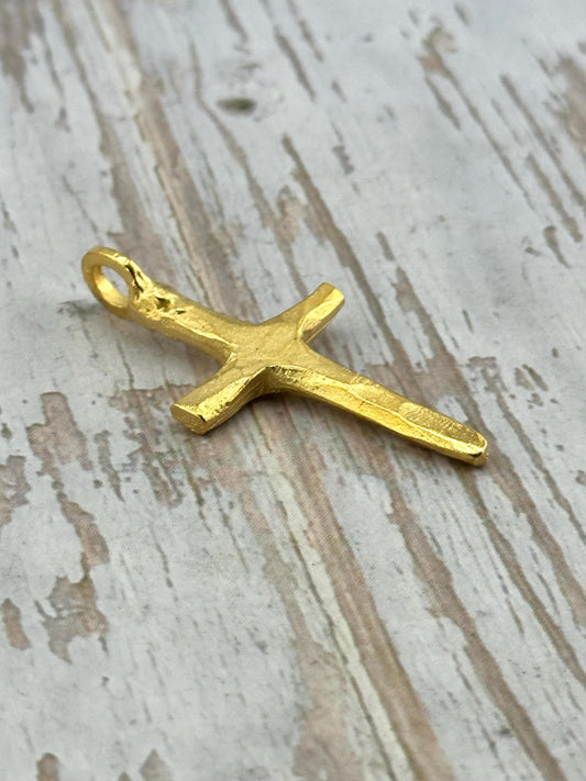 Rustic Cross Charm, Satin 18k Gold Plated - ST301