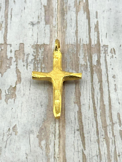Rustic Cross Charm, Satin 18k Gold Plated - ST301