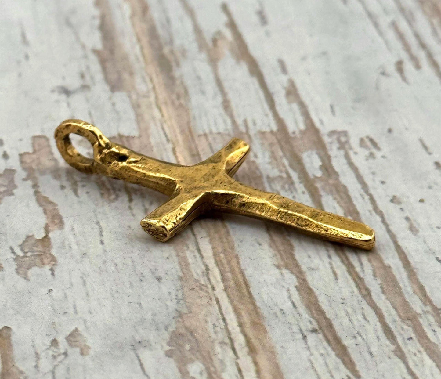 Large Rustic Cross Charm, Antiqued 18k Gold Plated - AG121