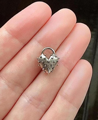 Spiky Puffy Heart Charm, Antiqued Pewter - PT376