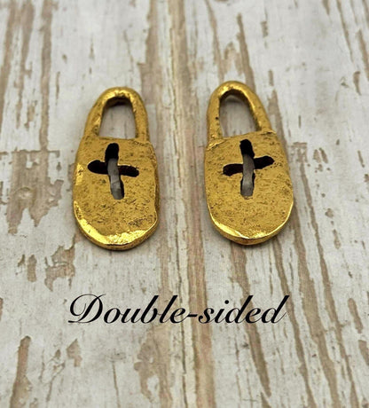 Chunky Cross Lock Charm, Antiqued 18k Gold Plated - AG096